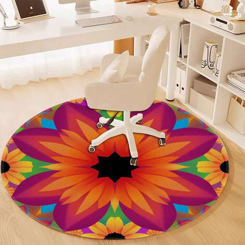Chic Floral Chair Mat For Hardwood Floors Non Slip Castor Glide Guard 55 Inch Round, colorful flower design under office chair.