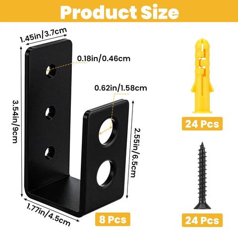 8 Pack Heavy Duty 2x4 Door Barricade Brackets U Shaped Wood Mount Security Bar Holders dimensions and components
