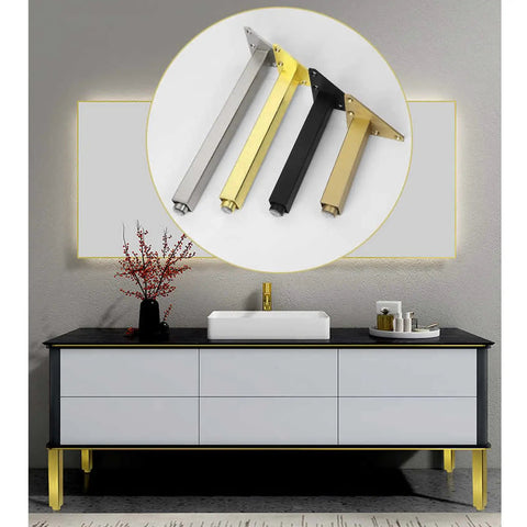 Brushed Gold Adjustable Furniture Legs Four Pack 300mm Aluminum Alloy Replacement Feet for Cabinets and Desks