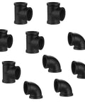 10 Pack Three Quarters Inch Black Pipe Fittings Elbow And Tee Set For Industrial Diy Steampunk Decor And Shelving Projects Cast Iron Threaded Hardware