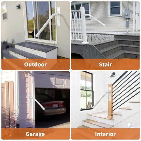 Slick 16 Inch Matte White Stair Handrail Rock Solid Anti Slip Knurled Grip Outdoor Porch Railing fits one to three steps on stairs.