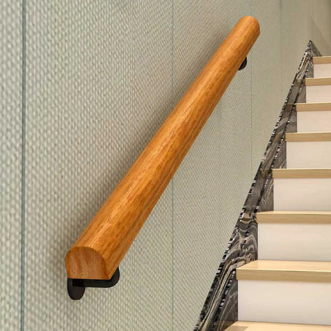 Solid Wooden Stair Handrail Built Tough For Indoor Outdoor Use With Smooth Non Slip Grip Quick Install Grab Bar mounted on stairs
