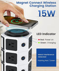 Tower Power Strip With Wireless Charging And Surge Protector, 13A 10 Outlets And 4 USB Ports, showing magnetic wireless pad.