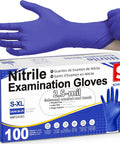 Rock Solid Dark Blue Nitrile Exam Gloves 100 Pack Powder Free And Latex Free Medical Grade disposable glove with hand display.