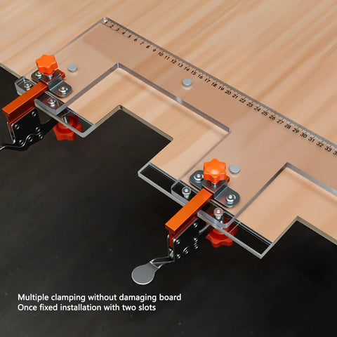 Dead Nuts Precise Embedded Handle Slotting Template With Quick Clamp And Router Dust Cover For Wardrobe Cabinet Door Panel U Groove Positioning Jig showing clear scale and clamps.