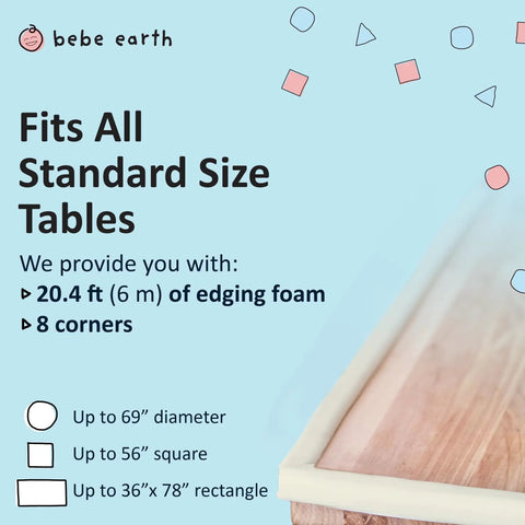 Top Shelf Baby Proofing Edge And Corner Guard Protectors Featuring Twenty Feet Of PreTaped Shock Absorbing Rubber Foam With Eight Thick Furniture Bumpers For No Sweat Toddler Safety And Quick Peel Off Cleanup, displayed on a standard size table.