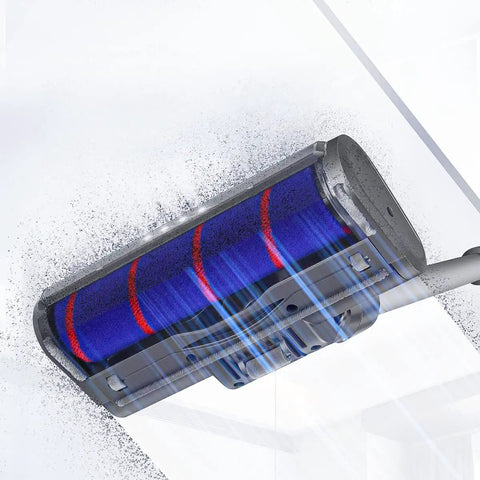 Soft Roller Cleaner Head With LED Headlights For Dyson V7 V8 V10 V11 Gentle Flat Floor Cleaning Tool, showing blue roller brushes