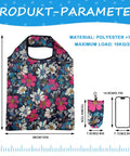 Six Pack Reusable Foldable Grocery Bags With In Pocket Pouches, Machine Washable Eco Friendly Tote in floral pattern, size 58x38 cm.