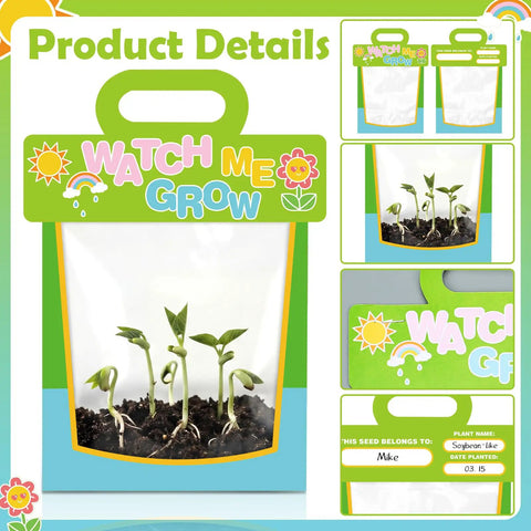 36 Pack Clear Vinyl Pocket Greenhouse Bags With Cards for Teaching Science Projects and Crafts See Through Plastic Greenhouse Bags for Classroom Activities Science Fairs and Themed Birthday Parties