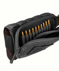 Tactical Stock Pack With Adjustable Cheek Rest Pouch For Long Action Rifles Right Hand Black showing open pouch with ammo