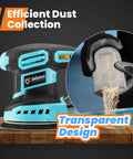 Powerful 360W 6 Speed Orbit Sander Kit with efficient dust collection feature and transparent dust container design.