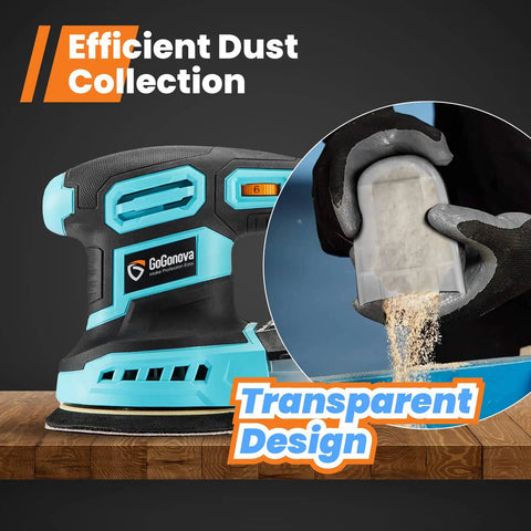 Powerful 360W 6 Speed Orbit Sander Kit with efficient dust collection feature and transparent dust container design.
