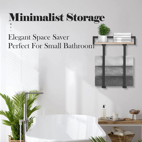 Wall Mounted Towel Rack With Wooden Shelf For Folding Large Towels Metal Towel Holder Perfect For Small Bathrooms Apartments RVs And Campers Space Saving Bathroom Organizer Decor For Any Wall