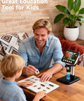 4 Point 3 Inch LCD USB Digital Coin Microscope With Screen 1080P HD Imaging Real Time Video 50X To 1000X Magnification Eye Friendly Viewing For Coins And Tiny Details, father and child using screen microscope