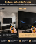 Premium Soundproof Acoustic Panels For Home Studios And Home Offices High Density Fireproof Noise Canceling Foam Wall Tiles In Classic Black Easy Mount Setup shown with sound measurements before and after installation.