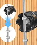 Heavy Duty Threaded Rod Nut Driver Mounts Directly To Power Drills And Impact Guns Effortlessly Chops Through Corroded Nuts image showing a tool attaching to a threaded rod.