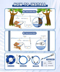 Installation guide for Built Tough 50 Ft Dog Aerial Zipline With Double Shock Absorption for large dogs, showing components and setup.