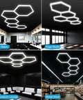 Hexagon Garage Lights LED 25 Pack 220W 26400LM 6500K Daylight White Ceiling Lighting in various commercial spaces