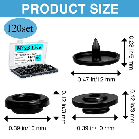 Live Snaps Buttons For Fabric 120 Sets Black T5 Resin Snap Fasteners 1/2 Inch For Clothing Diapers And Craft Projects Eco Friendly Durable Resin Snaps With Sturdy Storage Box