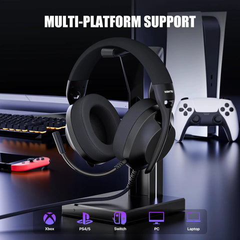 Ultra Lightweight Wired Gaming Headset With Microphone For Xbox Series X S PS5 PS4 Switch And PC on gaming desk setup