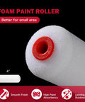 Close-up of 4-inch foam roller from 11-Piece Foam Paint Roller Kit With 4-Inch Roller, Ergonomic Handle, Magnetic Tray, Liners, High-Density Foam Covers.