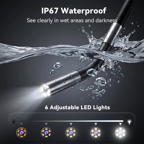 Two-Way 210° Articulating Borescope With 4.3 Inch 1080P Endoscope Camera And LED Light For Quick Engine And HVAC Inspections Pro-Grade Flexible Probe Crystal Clear Real-Time Views For Easy Troubleshooting, IP67 waterproof probe