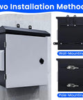 Heavy Duty Lockable Electrical Enclosure Rig, IP65 Waterproof Junction Box With Integrated Thermostat And Cooling Fan, gray and white wall-mounted design.