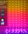 RGB LED Curtain Lights With 200 LEDs, 6.5 Ft By 6.5 Ft Backdrop Fairy String Lights With App Control, Music And Voice Sync, Color Changing