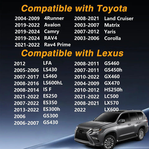 Image showing vehicle compatibility list for Premium Badass Heavy Duty Upper Gas Door Spring Clip Rig Replacement For Toyota Camry Avalon 4Runner Lexus GS300 LS430 LS460.