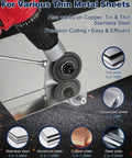 Upgraded Sheet Metal Nibbler Tool With Stabilizer Handle For Iron Steel Copper Aluminum Heavy Duty Metal Cutter Drill Attachment Fits Handheld Impact Drills Smooth Precision Cutting Professional Grit, cutting thin metal sheets.