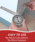 Precision Miter Angle Finder With Dual Rulers For Crown Molding And Baseboard Carpentry measuring an inside corner with one ruler.