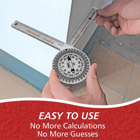 Precision Miter Angle Finder With Dual Rulers For Crown Molding And Baseboard Carpentry measuring an inside corner with one ruler.