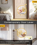 2 Pack Heavy Duty Keyless Privacy Door Handles Satin Brass Finish For Interior Bedroom And Bathroom Doors With Thumb Turn Lock And Emergency Release Outside Smooth Sleek Design And Durable Construction