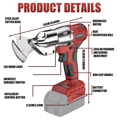 Brushless Cordless Metal Shears With 360 Degree Pivoting Head High Torque Cutting Tool Compatible With Milwaukee 18v Batteries, showcasing metal cutter head and ergonomic design.
