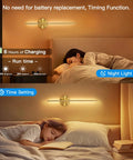 Rechargeable Wireless Wall Sconces Set Of Two 24 Inch - Two gold wall sconces above sleeping individuals, showcasing ambient night lighting.