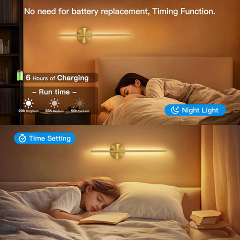 Rechargeable Wireless Wall Sconces Set Of Two 24 Inch - Two gold wall sconces above sleeping individuals, showcasing ambient night lighting.