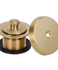 No Sweat Lift Turn Tub Drain Trim Kit With One Hole Overflow Faceplate Brushed Gold, includes lift drain and brass adapter.