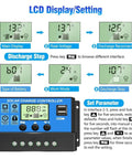 Beast 30A Solar Charge Controller For 12V And 24V Systems With Adjustable LCD Display showing different battery settings