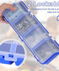 Side view of Six Pack Screw Organizer Box With Lids For Nuts And Bolts Four Compartments Plastic Hardware Storage Case