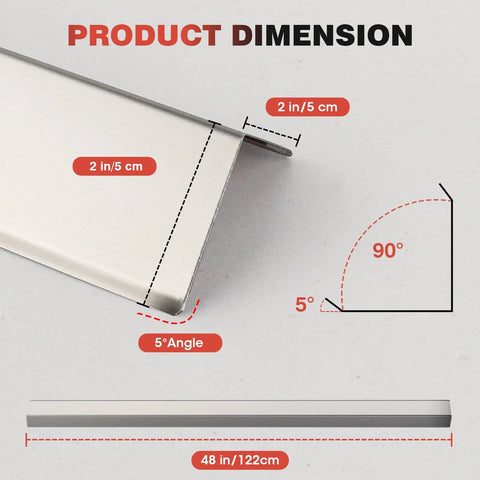 Beater Proof 304 Stainless Steel Wall Corner Guard 2X2X48 Inch Pack Of 10 Heavy Duty Metal Corner Protector with dimensions shown.