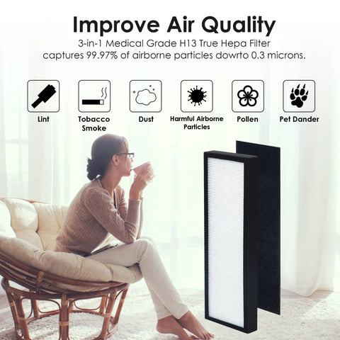 Woman enjoying fresh air beside Must Have Replacement Filter B For G Guardian Tower Air Purifier Compatible With AC4825 AC4300 AC4850PT AC4900CA AP2200 Two Pack High Efficiency Air Purifier Filter For Clean Indoor Air