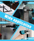 Straight Up Heavy Duty Knockout Brushless Cordless Rivet Gun Compatible With Makita 18V Battery Tool Only shown in DIY and manufacturing uses.