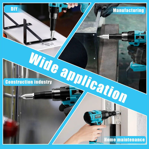 Straight Up Heavy Duty Knockout Brushless Cordless Rivet Gun Compatible With Makita 18V Battery Tool Only shown in DIY and manufacturing uses.