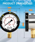 Stainless Steel Pool Filter Pressure Gauge With Two Inch Dial 0 To 60 PSI Bottom Mount One Quarter Inch NPT IP67 Waterproof Anti Corrosion For Pool Pump Spa And Aquarium Filter Clean Filter Indicator dimensions shown