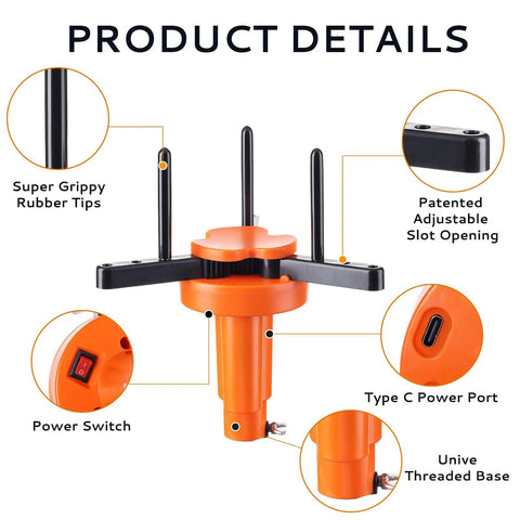 Close-up view of Zero Sweat Electric Smoke Detector Swap Tool Featuring Radio Controlled Expandable Silicone Grips, detailing adjustable slot opening and rubber tips.