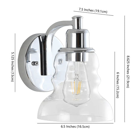 4 Light LED Vanity Light Fixture In Brass Gold And Oil Rubbed Bronze With Clear Glass Shade for bathroom, chrome finish details shown