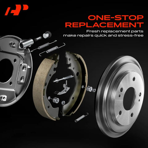 Top Notch A-Premium Rear Side Drum Brake Hardware Kit For Subaru Crosstrek Forester Impreza XV With 169 2 X 31mm Brakes Fits Years 2011 To 2022 Durable Essential Part No 18 Inch Wheels exploded view of rear drum brake hardware kit with springs and shoes