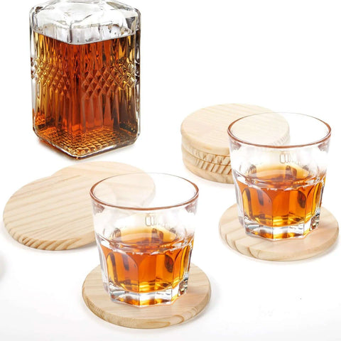 Unfinished round wooden coasters, 4-inch diameter, 24-pack with 96 foam knots for DIY crafts