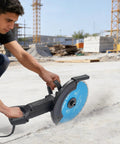 Heavy Duty Electric Concrete Saw Cutter With 3000 Watt Motor And Rugged Ab Diamond Blade in use for wall cutting.
