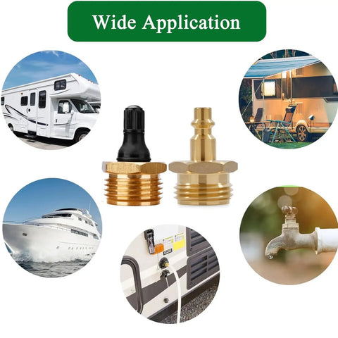 Brass Blow Out Plug For RVs, Boats, Campers And Travel Trailers, No Fuss Quick Connect Garden Hose Adapter on display